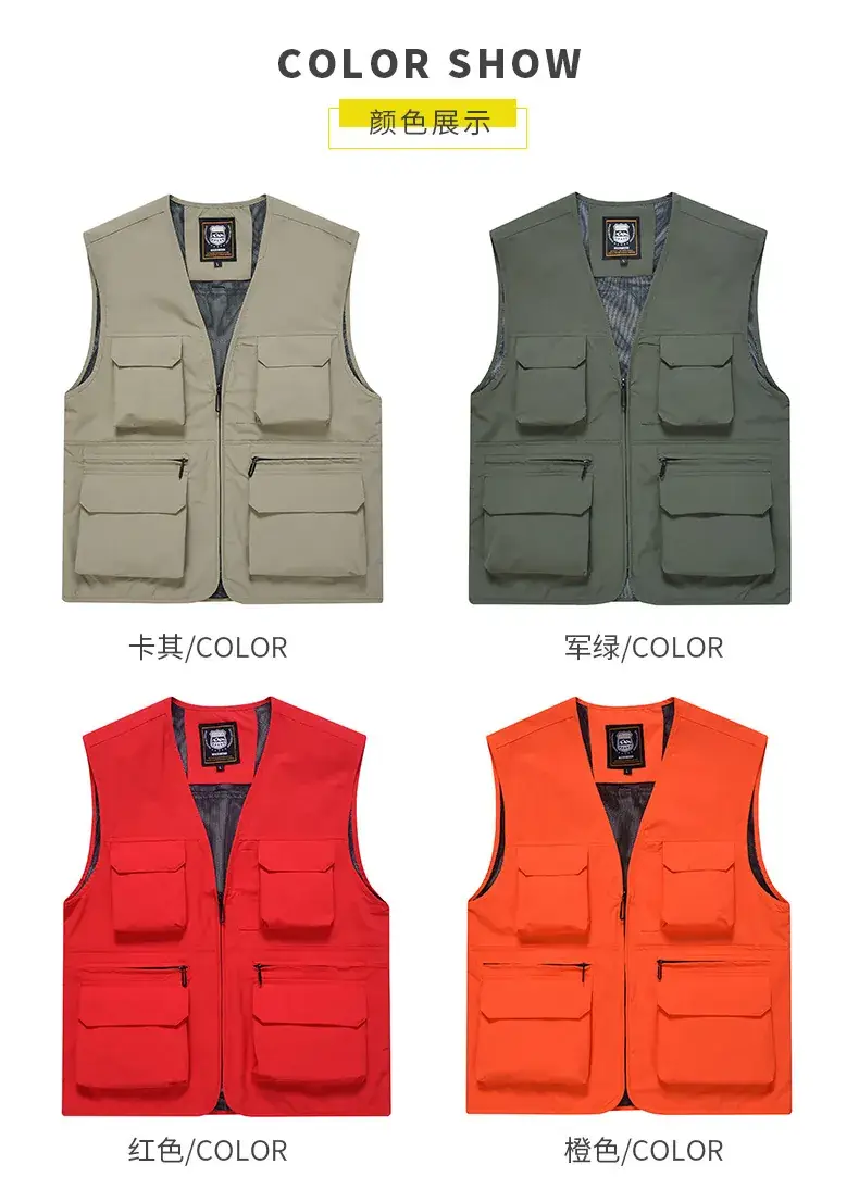 Men's Yellow Multi-Pocket Waistcoat Vest — feature 8