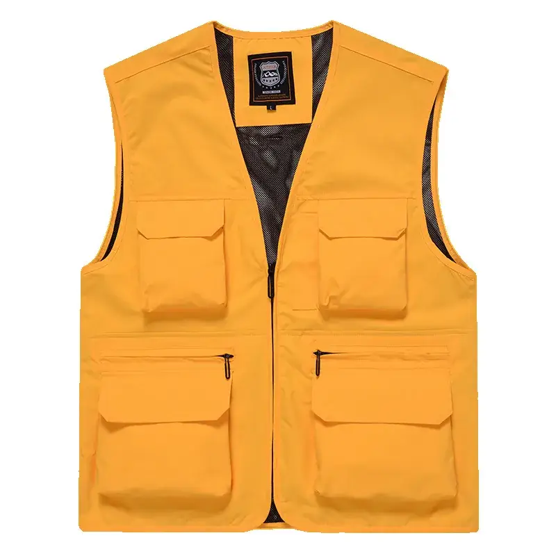 Men's Yellow Multi-Pocket Waistcoat Vest