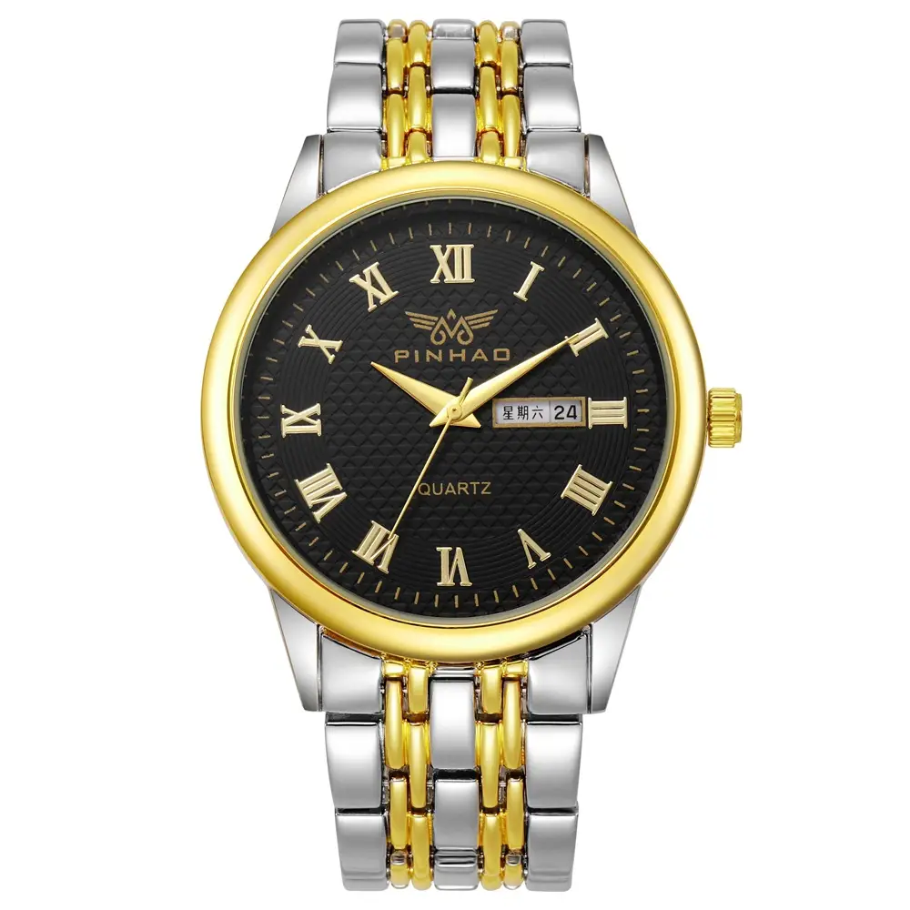 Men's Waterproof Roman Scale Quartz Watch Gold Silver Band — feature 10