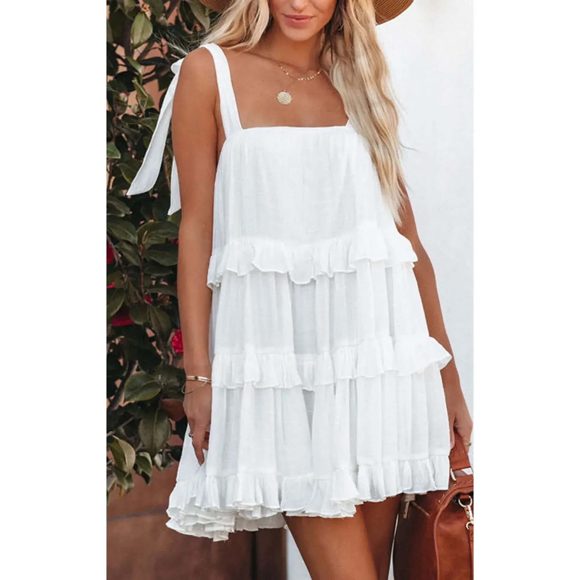 White Ruffled Layered Dress for Women Summer - Image 3