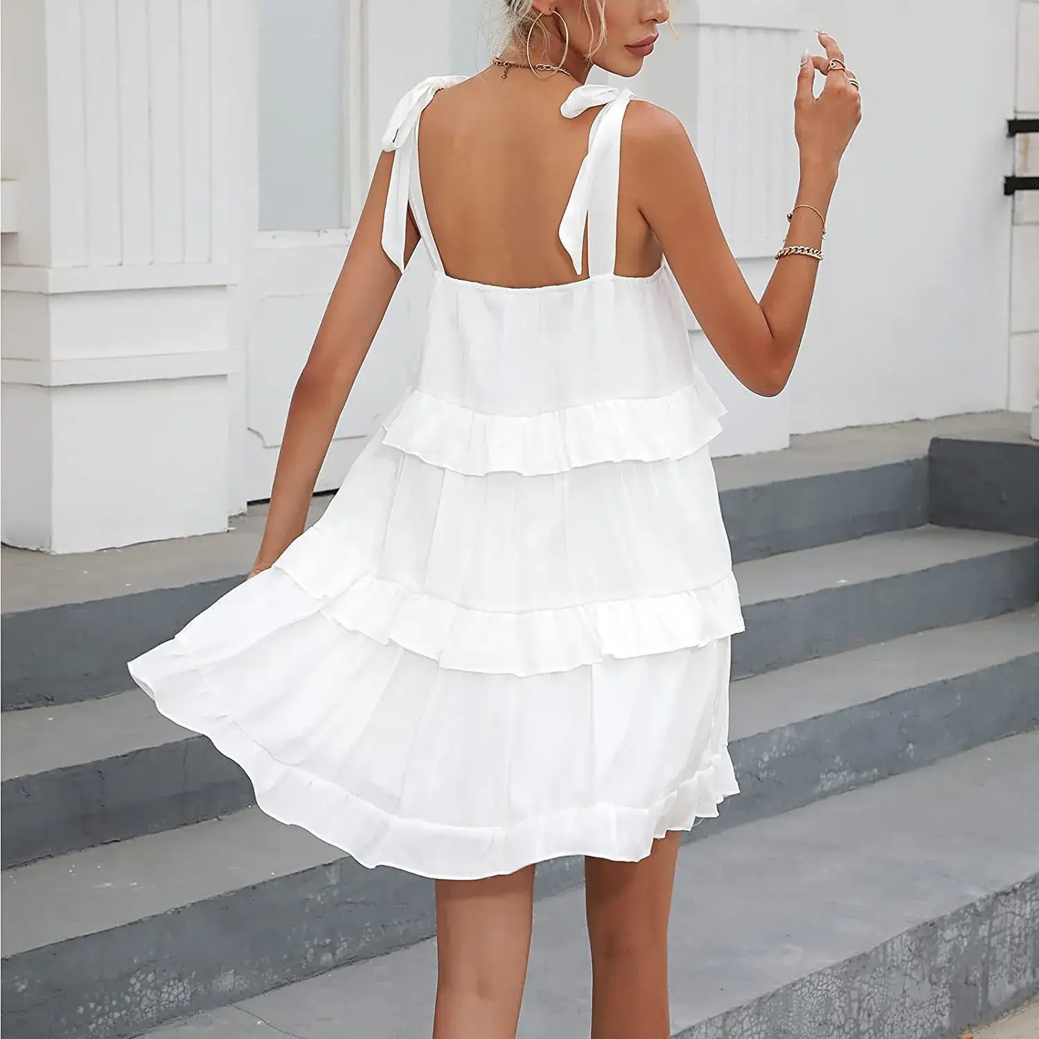 White Ruffled Layered Dress for Women Summer — feature 17