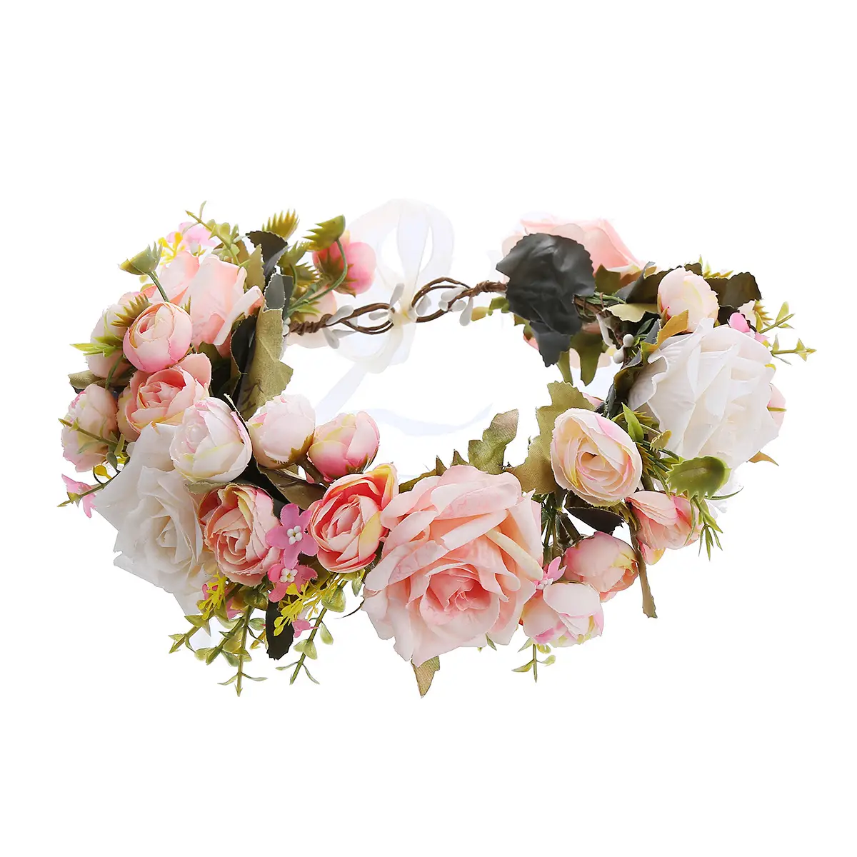 Pink Rose Wreath Headdress for Bridal Hairband - Image 7