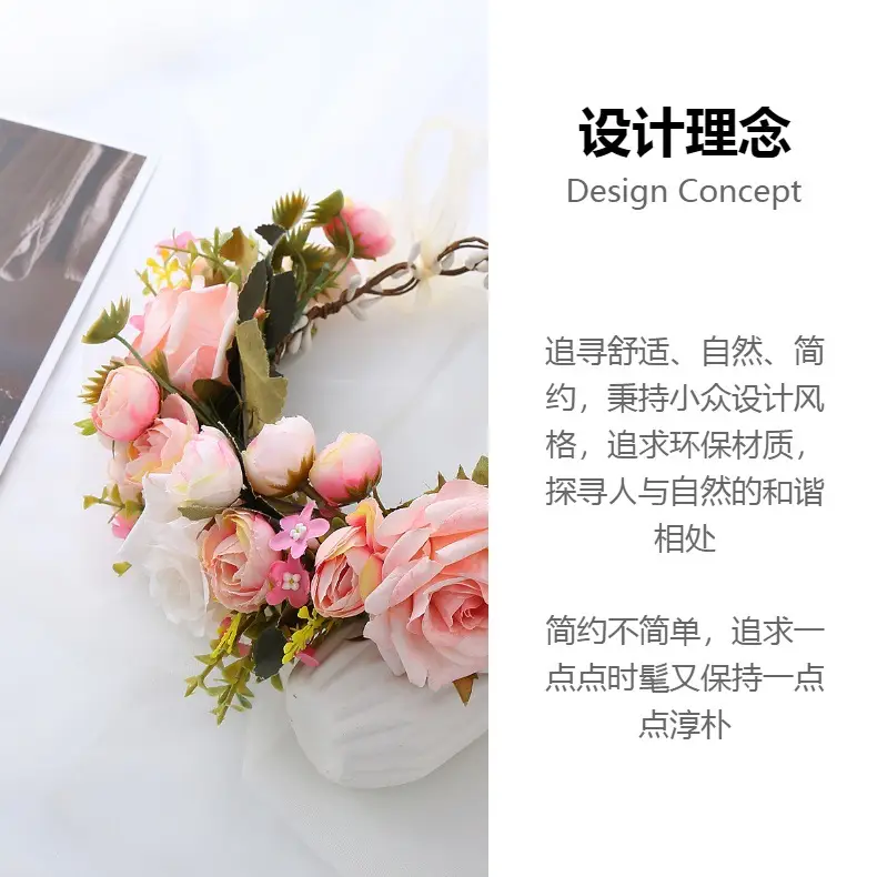 Pink Rose Wreath Headdress for Bridal Hairband — feature 20