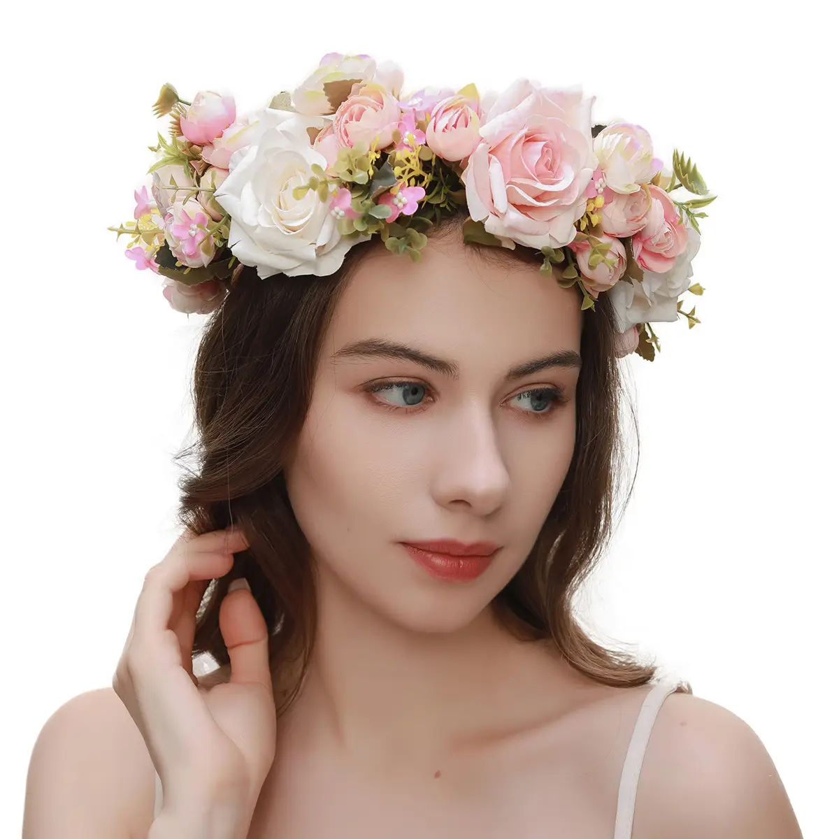 Pink Rose Wreath Headdress for Bridal Hairband — feature 3