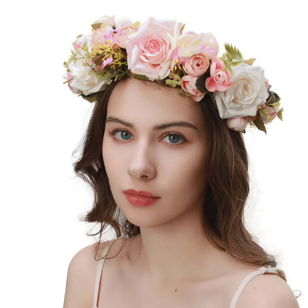 Pink Rose Wreath Headdress for Bridal Hairband — feature 4