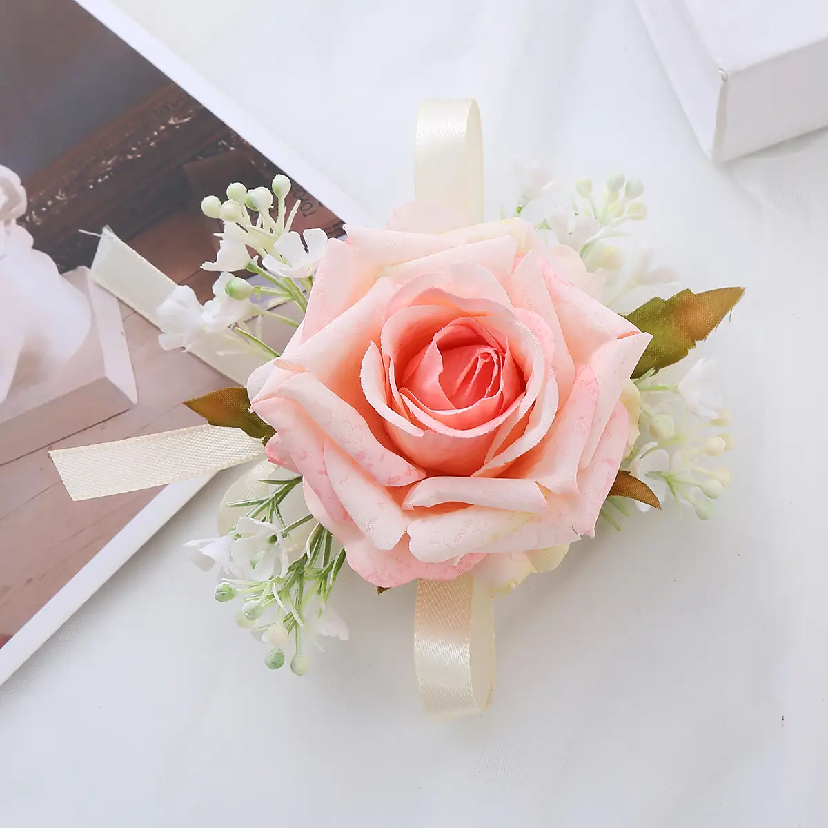 Pink Rose Wreath Headdress for Bridal Hairband - Image 2