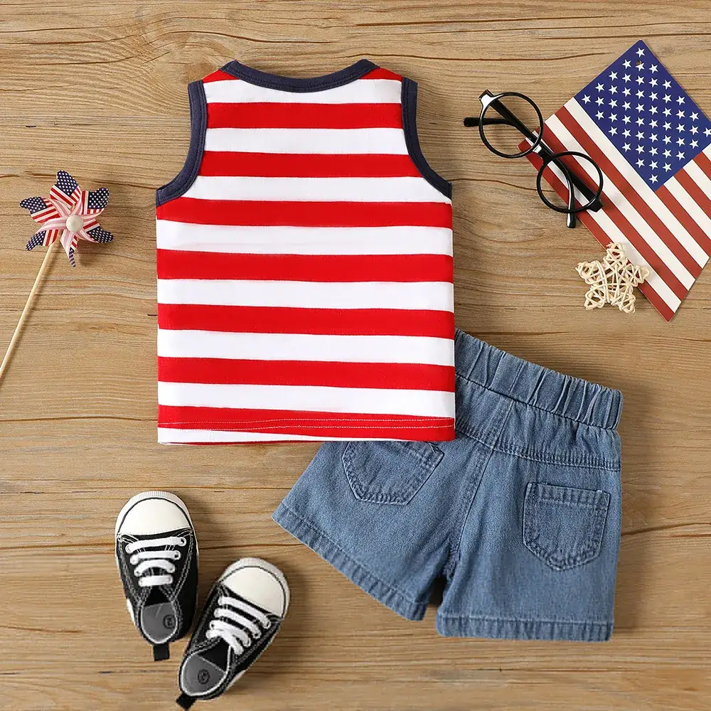 Blue Denim Shorts Set for Boys Summer Sleeveless Top - Image 2