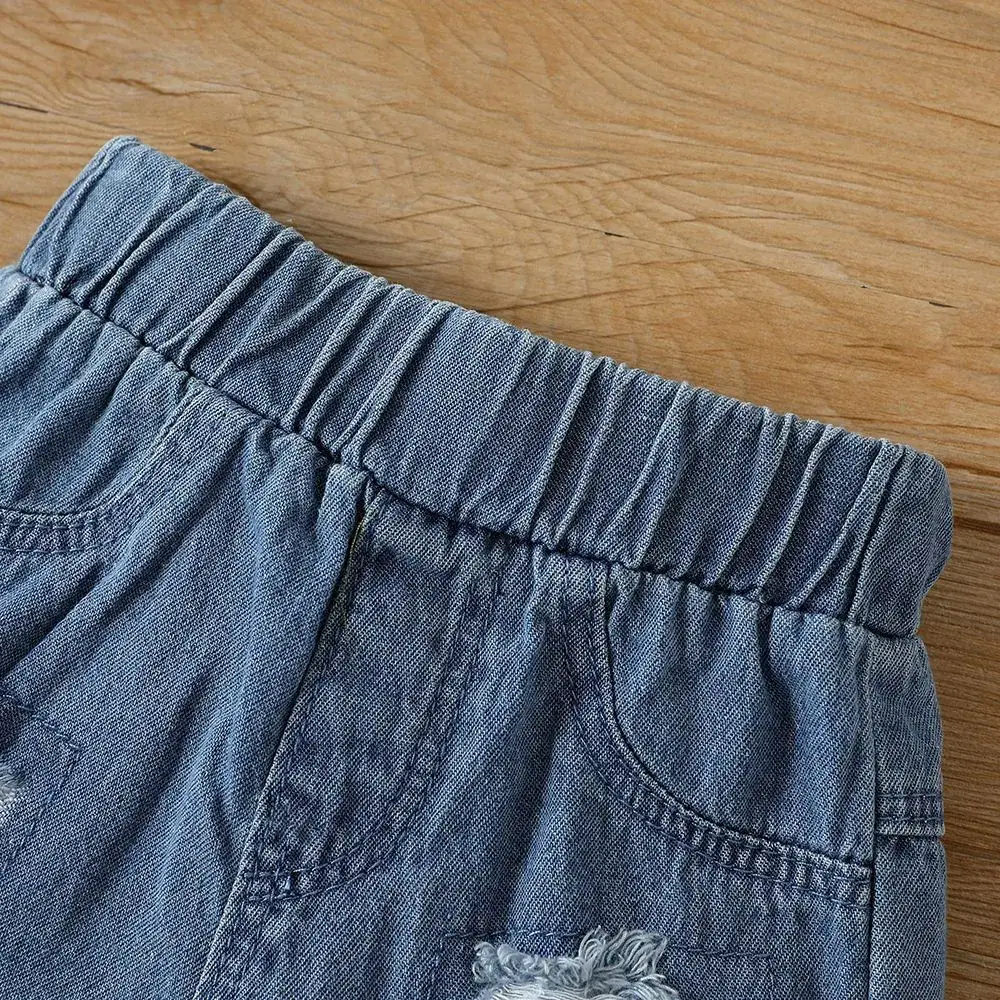 Blue Denim Shorts Set for Boys Summer Sleeveless Top - Image 4