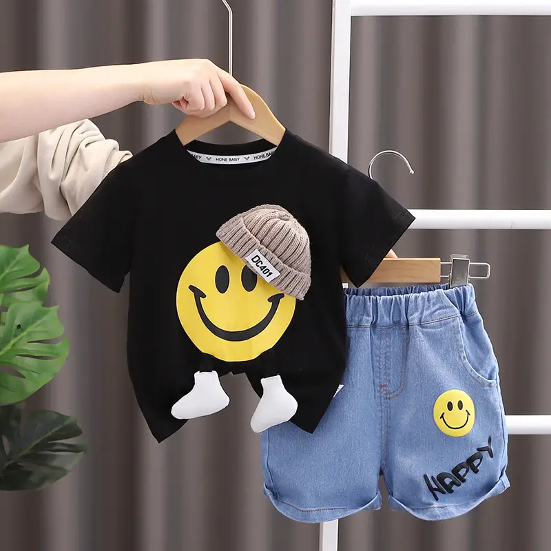 Boy Red T-Shirt Blue Denim Shorts Set Summer - Image 5