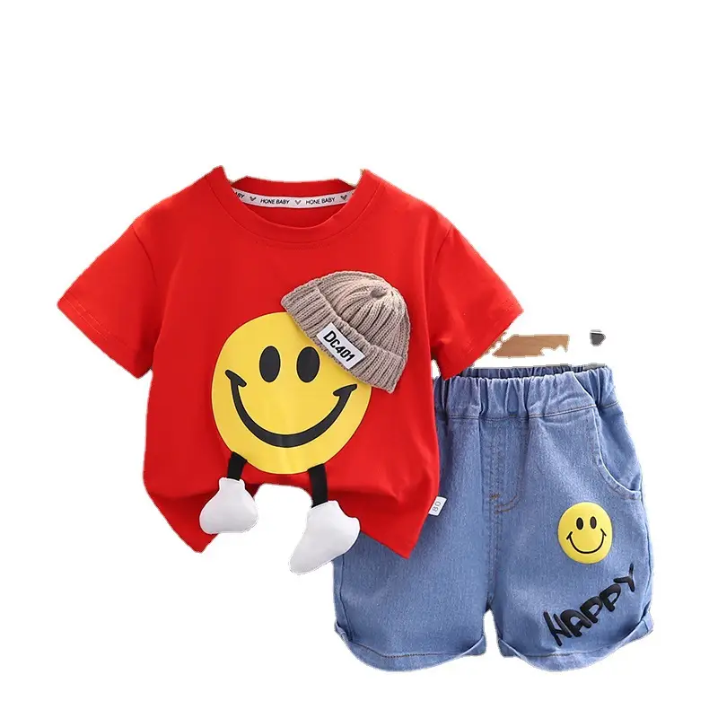 Boy Red T-Shirt Blue Denim Shorts Set Summer - Image 7