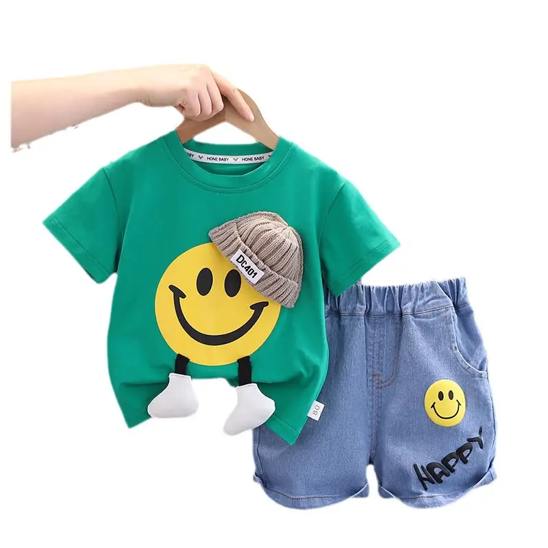 Boy Red T-Shirt Blue Denim Shorts Set Summer - Image 8