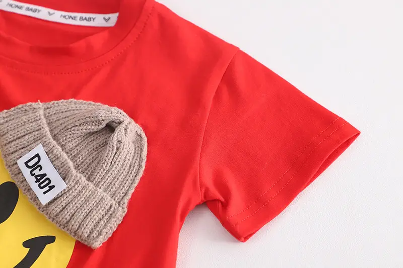 Boy Red T-Shirt Blue Denim Shorts Set Summer — feature 9
