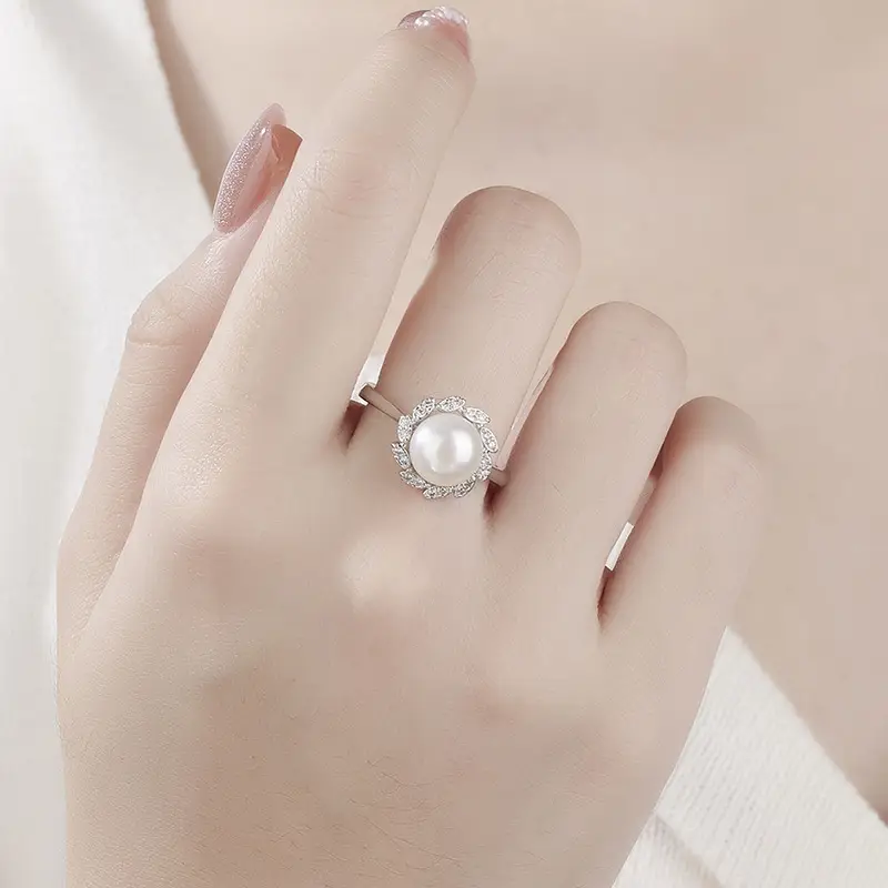 Adjustable Pearl Flower Rings Gold Silver Adjustable - Image 3