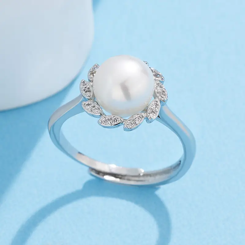 Adjustable Pearl Flower Rings Gold Silver Adjustable - Image 4