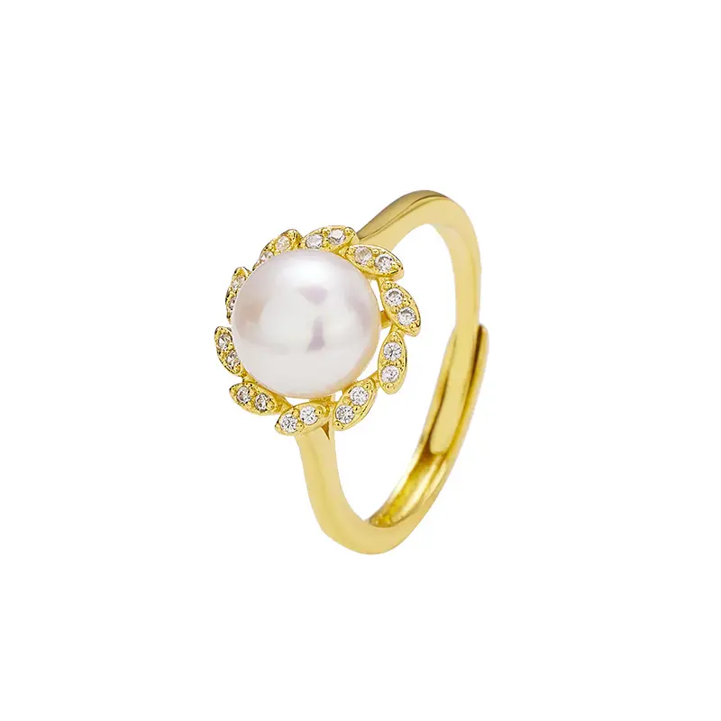 Adjustable Pearl Flower Rings Gold Silver Adjustable - Image 5