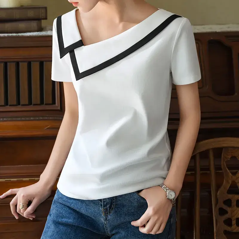 Women Black V-Neck Cotton T-Shirt Summer 2025 - Image 3
