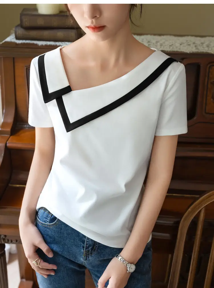Women Black V-Neck Cotton T-Shirt Summer 2025 — feature 10