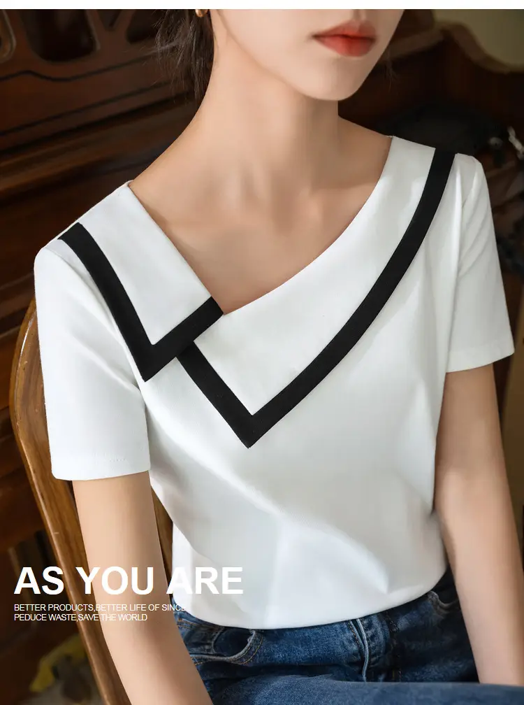 Women Black V-Neck Cotton T-Shirt Summer 2025 — feature 12