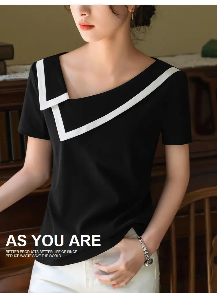 Women Black V-Neck Cotton T-Shirt Summer 2025 — feature 13