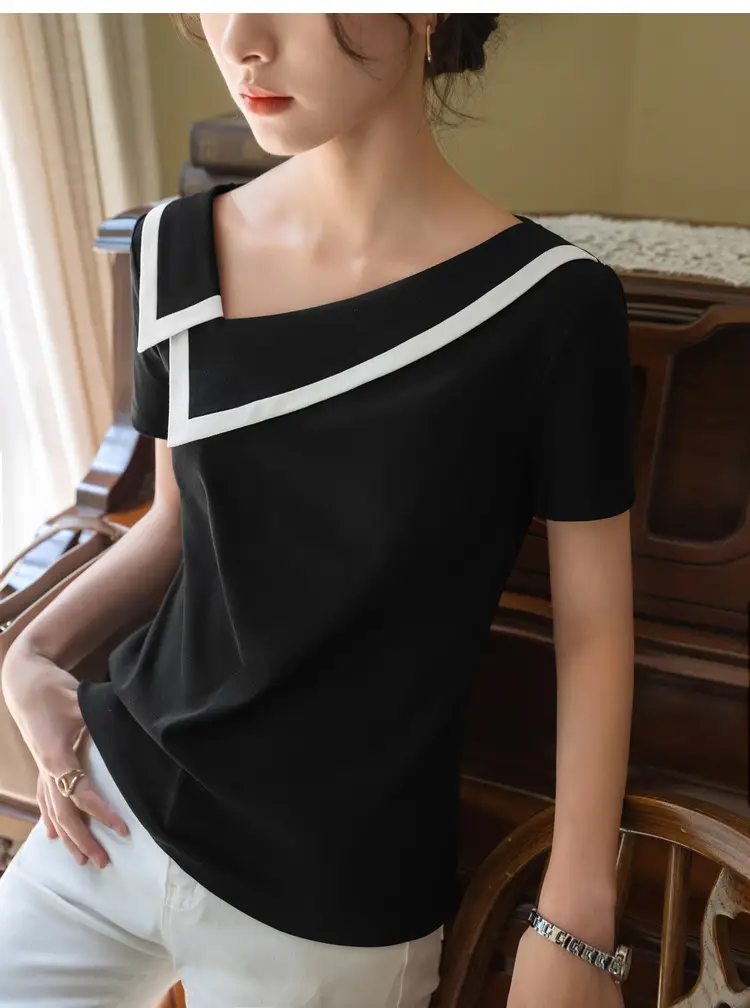 Women Black V-Neck Cotton T-Shirt Summer 2025 — feature 14