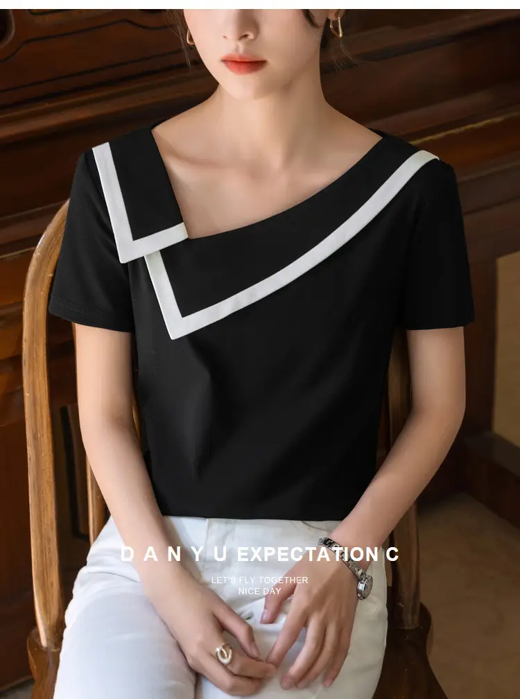 Women Black V-Neck Cotton T-Shirt Summer 2025 — feature 15