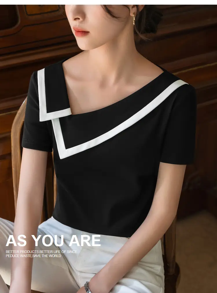 Women Black V-Neck Cotton T-Shirt Summer 2025 — feature 16