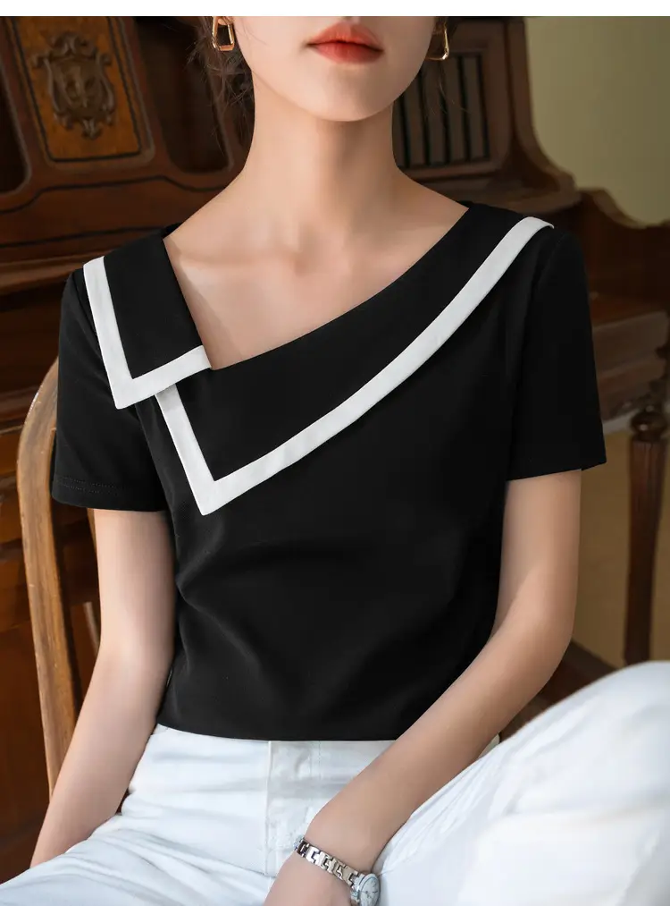 Women Black V-Neck Cotton T-Shirt Summer 2025 — feature 17