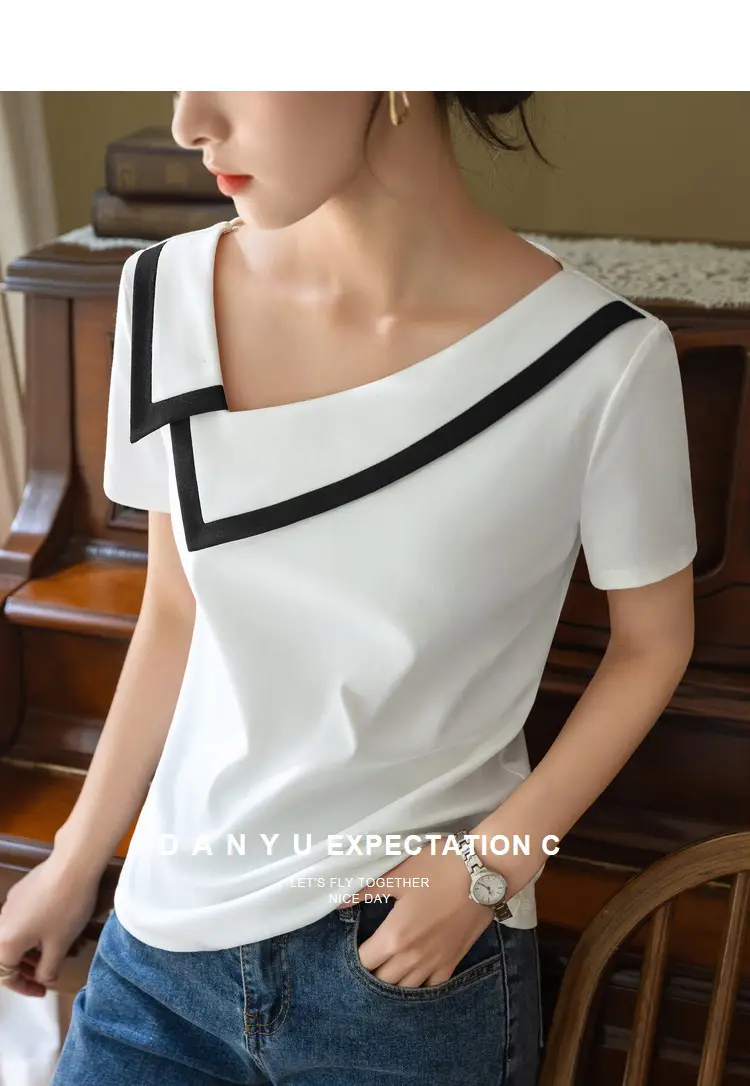 Women Black V-Neck Cotton T-Shirt Summer 2025 — feature 8