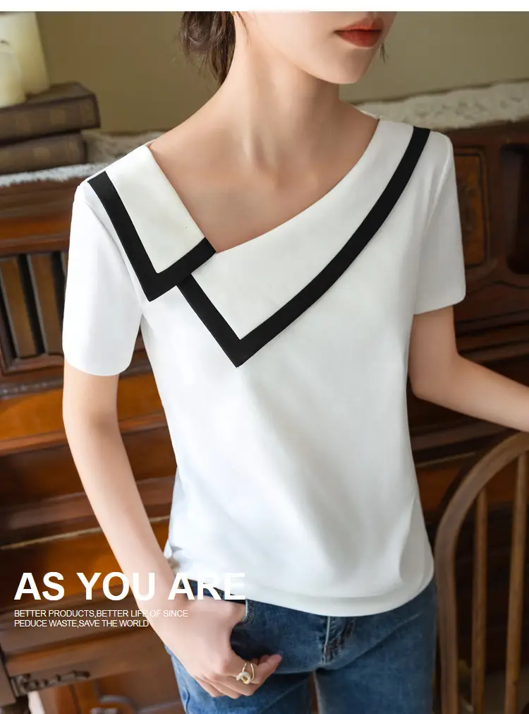 Women Black V-Neck Cotton T-Shirt Summer 2025 — feature 9