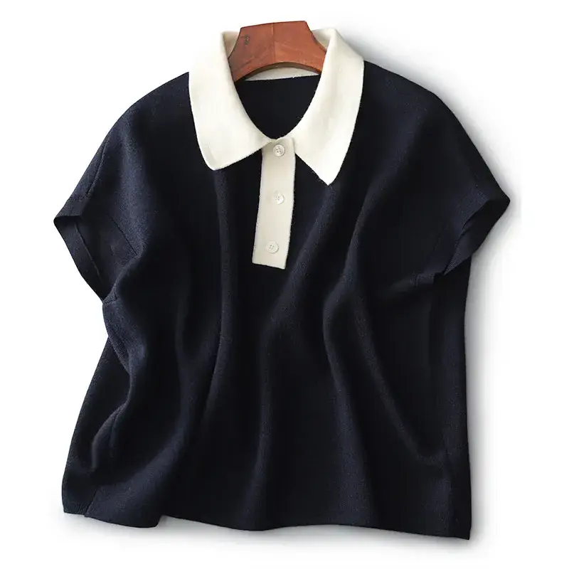 Women Korean Lapel Top Black White Short Sleeve 2023 - Image 6
