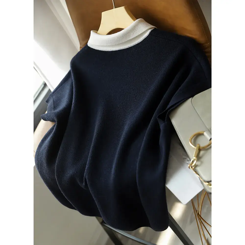 Women Korean Lapel Top Black White Short Sleeve 2023 — feature 15