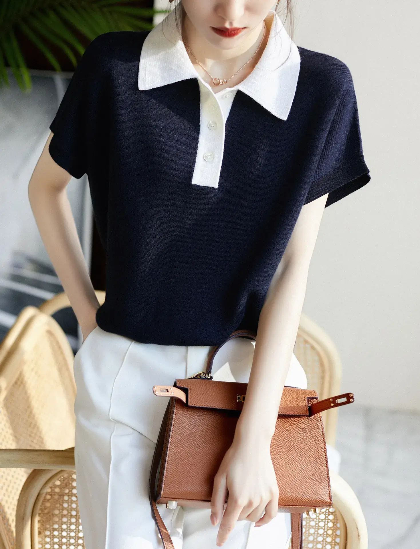 Women Korean Lapel Top Black White Short Sleeve 2023 — feature 5