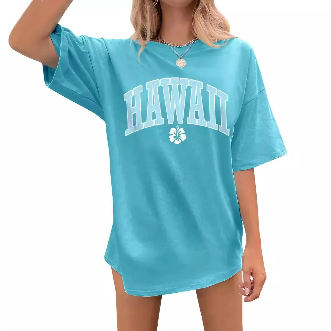 Hawaii Women's Loose Letter Print T-Shirt Brown