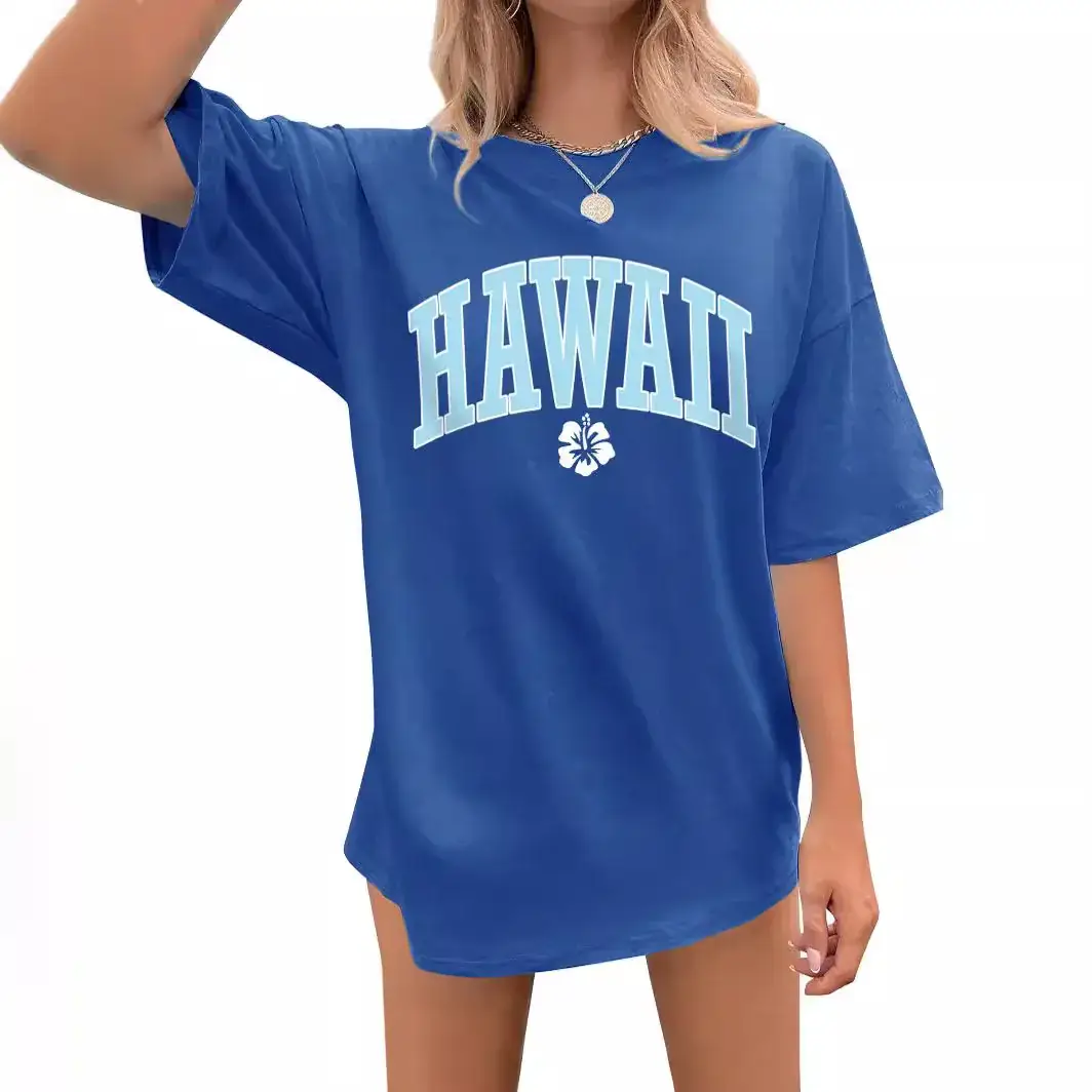Hawaii Women's Loose Letter Print T-Shirt Brown