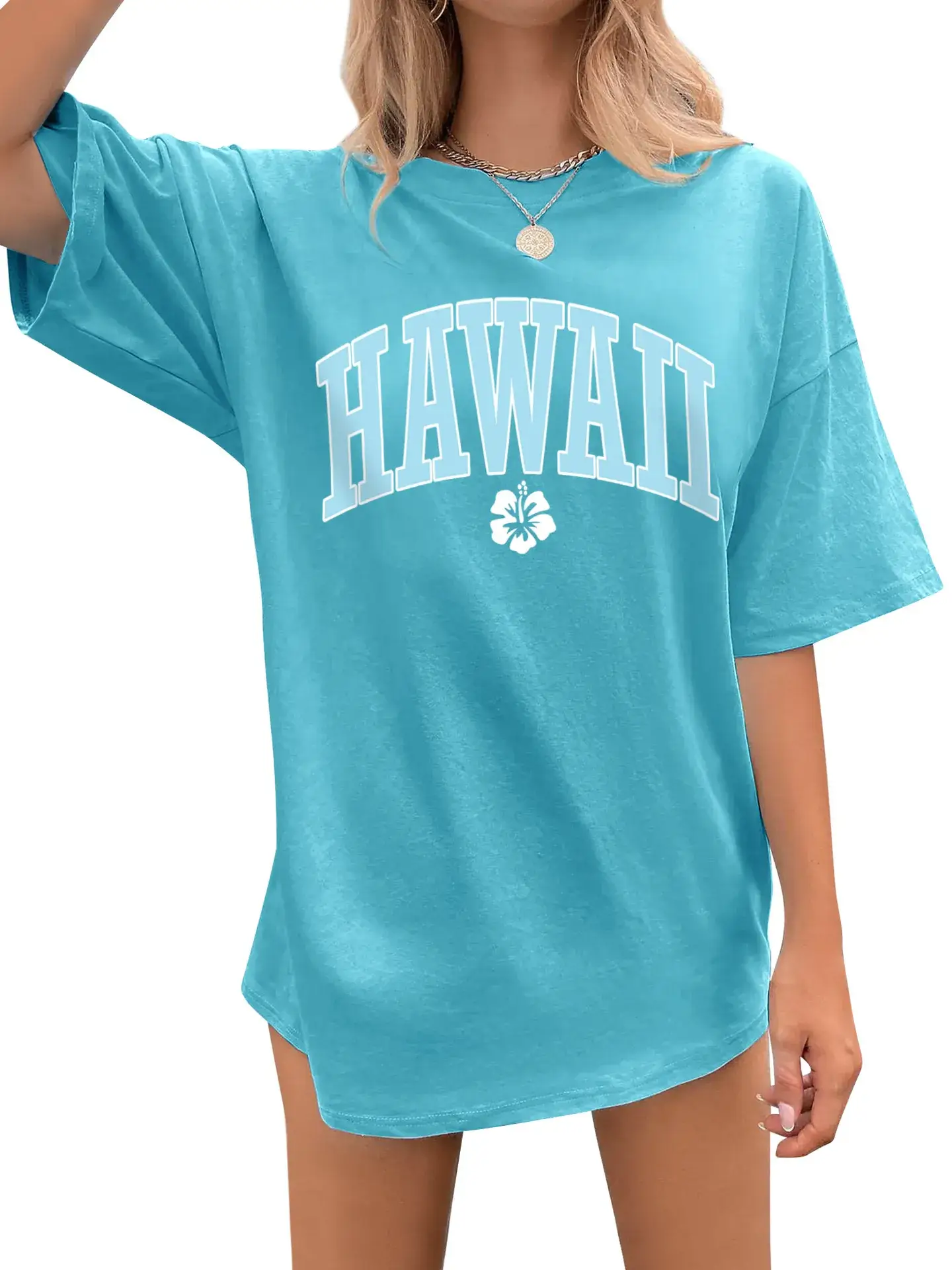 Hawaii Women's Loose Letter Print T-Shirt Brown
