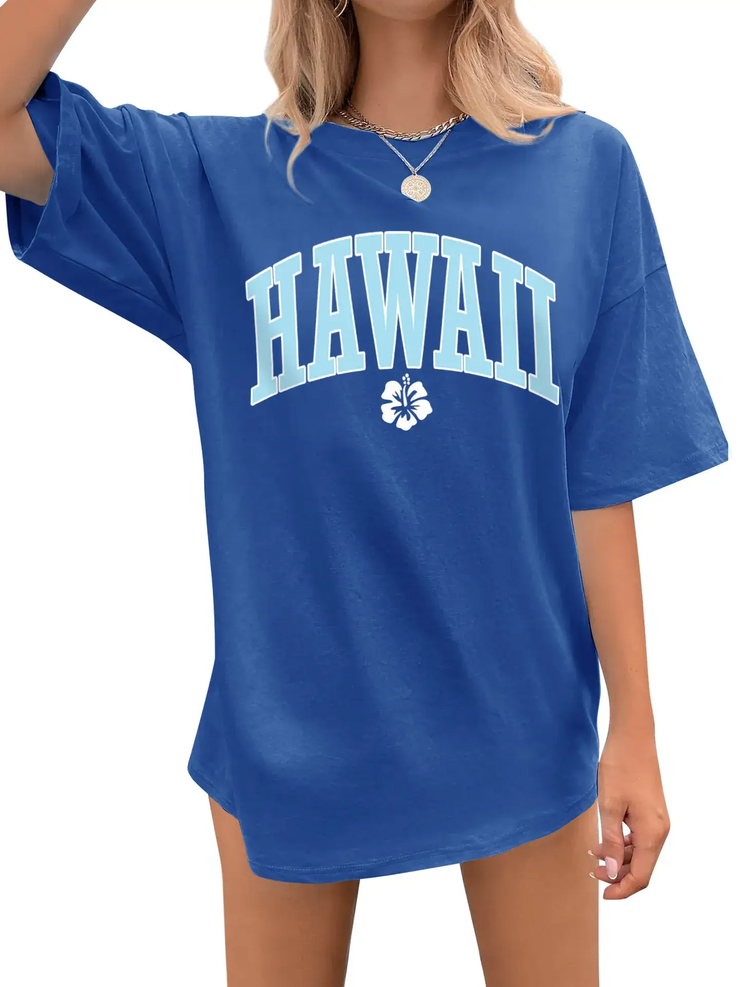 Hawaii Women's Loose Letter Print T-Shirt Brown
