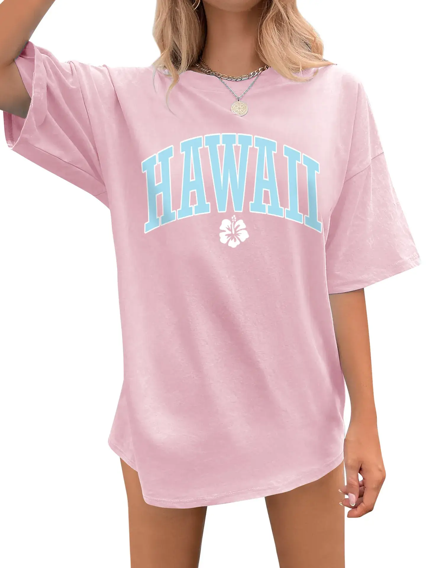 Hawaii Women's Loose Letter Print T-Shirt Brown