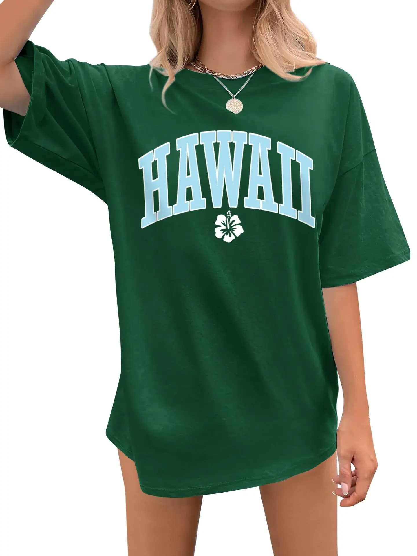 Hawaii Women's Loose Letter Print T-Shirt Brown