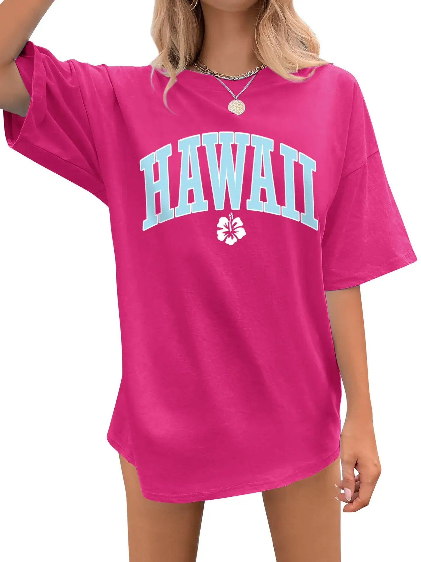 Hawaii Women's Loose Letter Print T-Shirt Brown