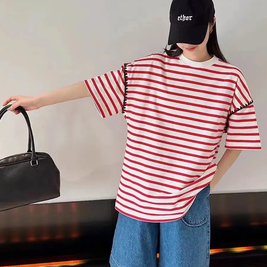 2213 Striped Unisex T-Shirt 2023 Summer Loose Fit - Image 4