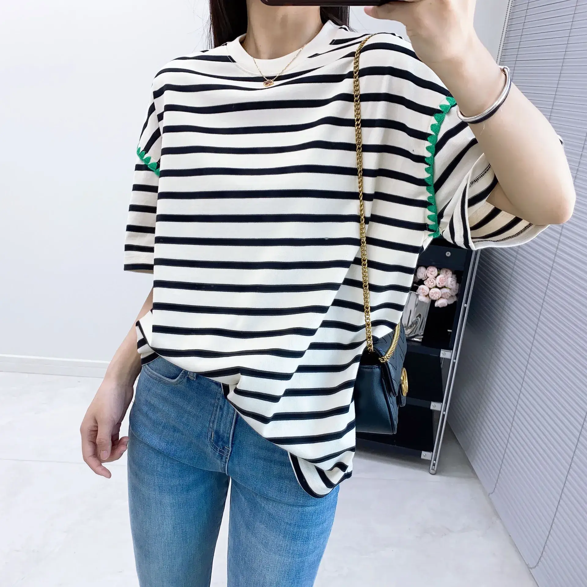 2213 Striped Unisex T-Shirt 2023 Summer Loose Fit - Image 7