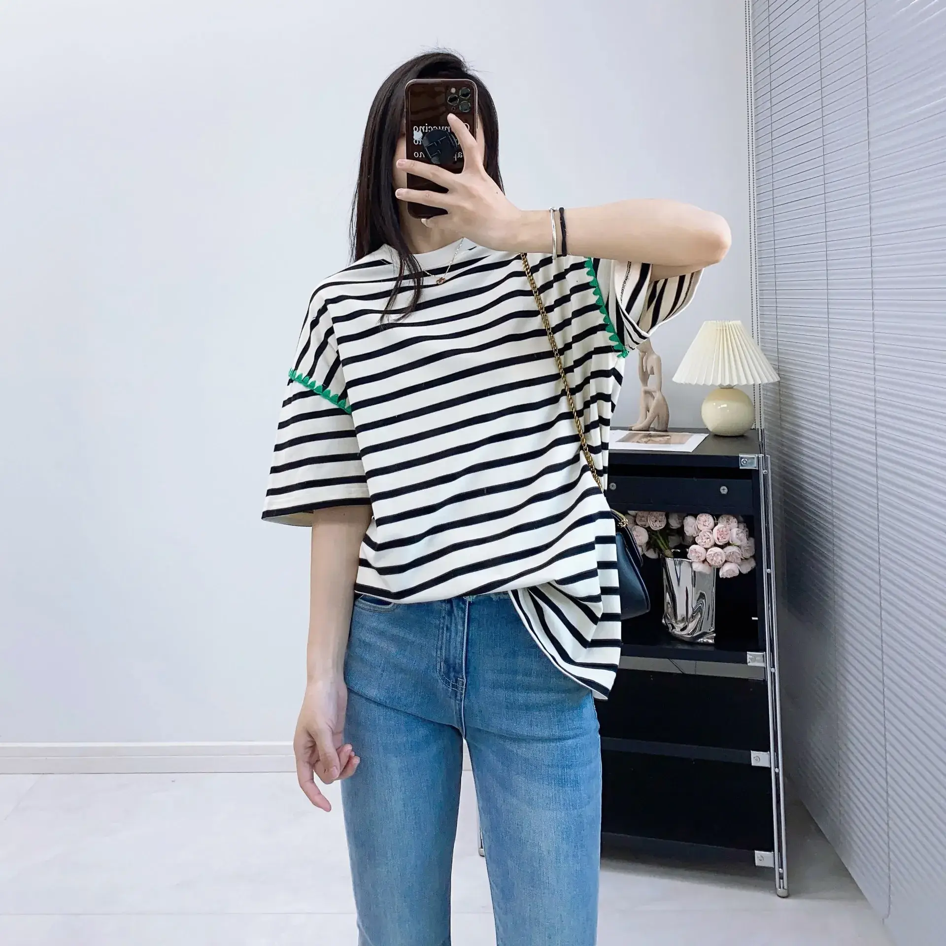 2213 Striped Unisex T-Shirt 2023 Summer Loose Fit - Image 8