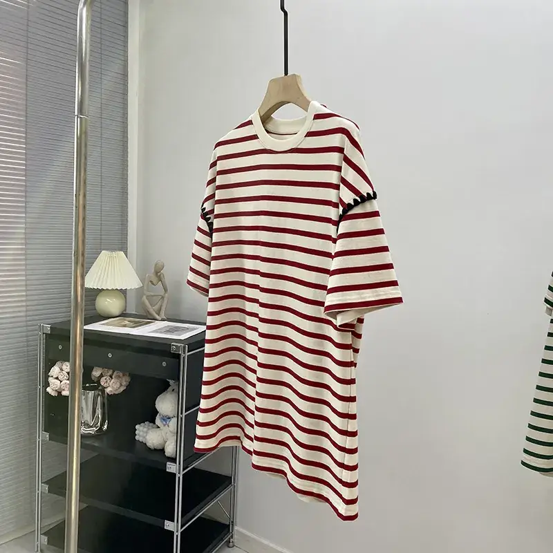 2213 Striped Unisex T-Shirt 2023 Summer Loose Fit - Image 2