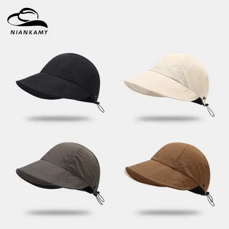 Women Drawstring Sun Hat Black White Brown Gray - Image 13