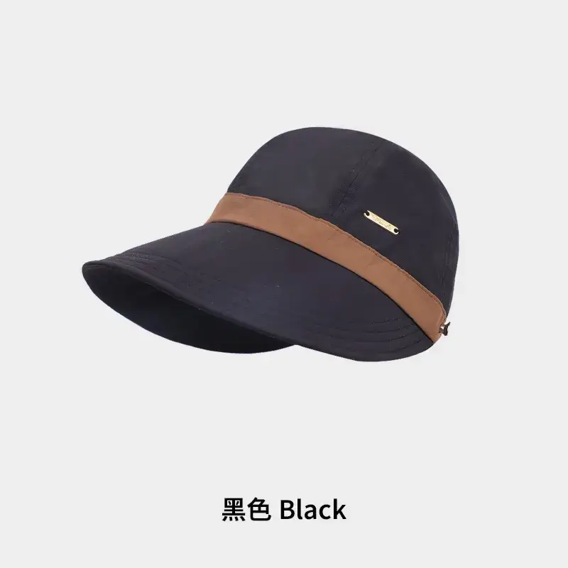 Women Drawstring Sun Hat Black White Brown Gray - Image 5