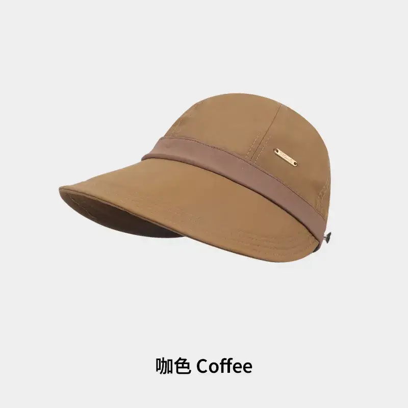Women Drawstring Sun Hat Black White Brown Gray - Image 8