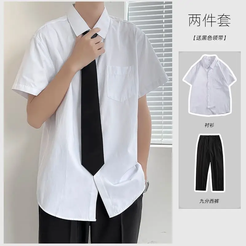 Men White Shirt with Black Tie & Shorts Set - Image 8