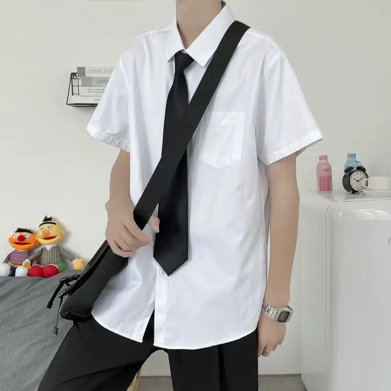 Men White Shirt with Black Tie & Shorts Set - Image 10