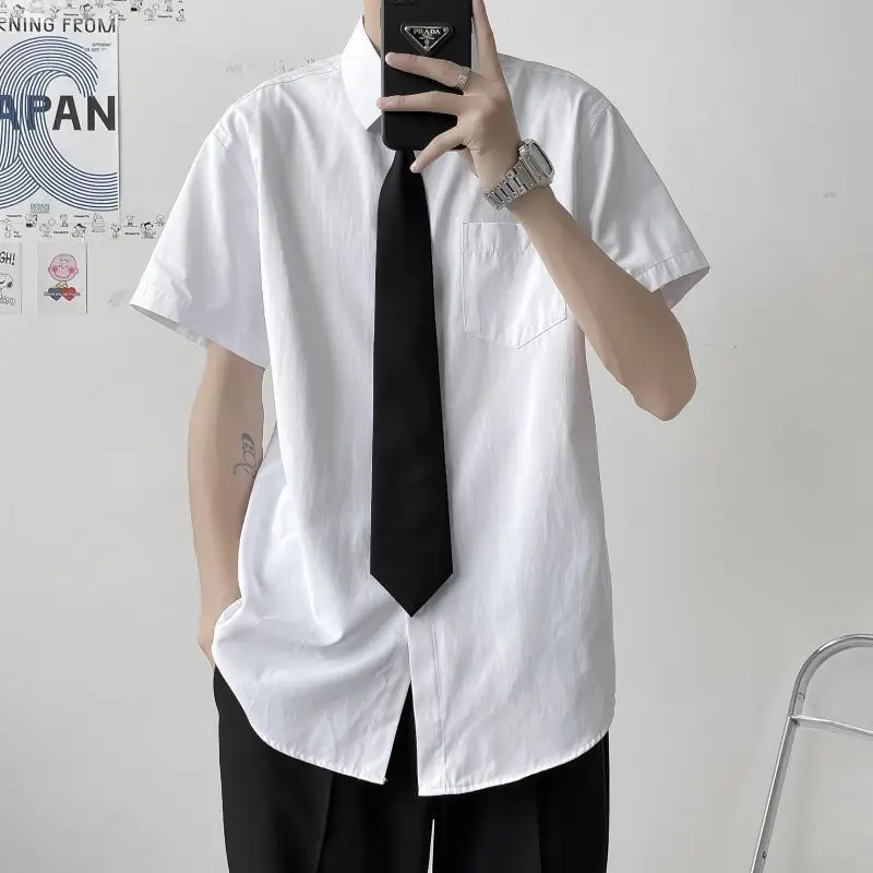 Men White Shirt with Black Tie & Shorts Set - Image 6