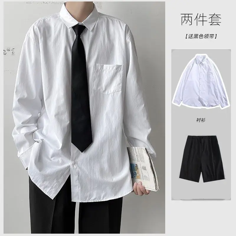 Men White Shirt with Black Tie & Shorts Set - Image 3